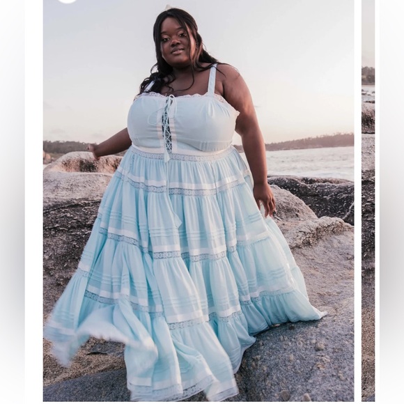 NWT Viral JessaKae Delores Tiered Blue White Midi Maxi Dress Size 1X - Picture 9 of 16